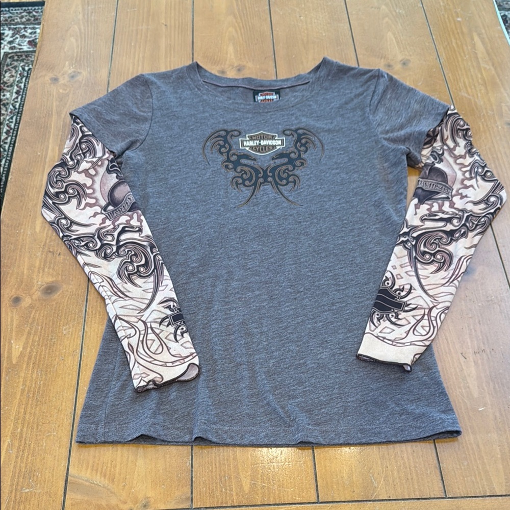 Harley-Davidson Gray and Cream Women's Top